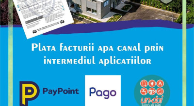Plata facturii apă canal prin intermediul aplicațiilor 𝗣𝗮𝘆𝗣𝗼𝗶𝗻𝘁, 𝗨𝗻-𝗗𝗼𝗶 și 𝗣𝗮𝗴𝗼