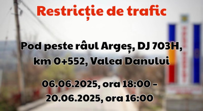 Se prelungește închiderea circulației, pe podul peste râul Argeș, pe DJ703H, la Valea Danului