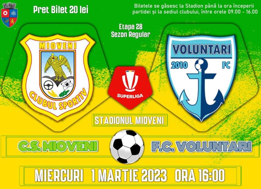 Doamnele și domnișoarele au acces gratuit la meciul Mioveni - FC Voluntari