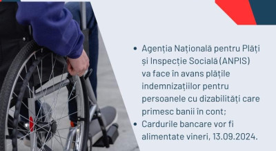 Plăți în avans în conturile persoanelor cu dizabilități