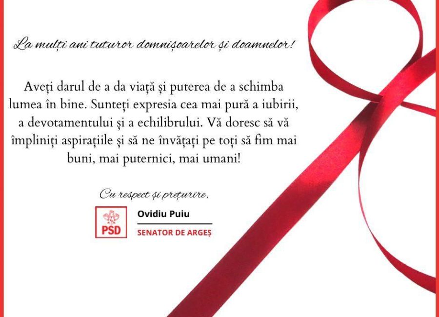 Felicitare Ovidiu Puiu, Senator de Argeș