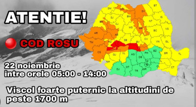ALERTĂ meteo în Argeș! A fost emis COD ROȘU