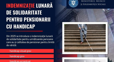 Indemnizație lunară de solidaritate pentru pensionarii cu handicap vizual grav, handicap grav și handicap accentuat
