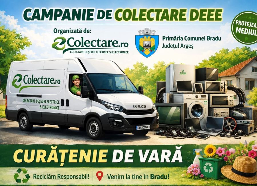În comuna Bradu va fi organizată o campanie de colectare GRATUITĂ a deșeurilor electrice și electronice!