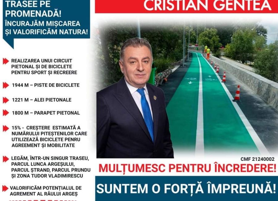 Cristian Gentea: "Vă invit să descoperiți noul aspect al Promenadei Piteștiului"