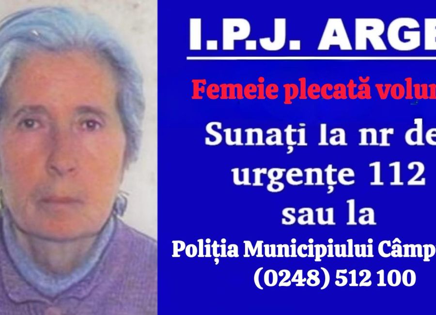 ALERTĂ în Argeș! Femeie GRAV bolnavă a fugit de acasă!