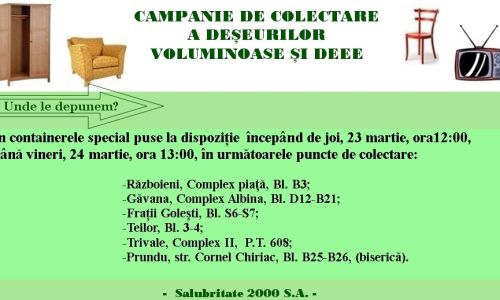 Campanie de colectare GRATUITĂ a deșeurilor voluminoase și DEEE, în Pitești!