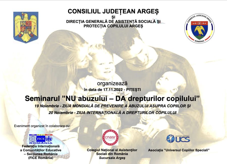 Mâine va avea loc seminarul cu tema 'NU abuzului – DA drepturilor copilului'