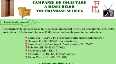 Peste două săptămâni va avea loc campania de colectare a deșeurilor voluminoase și DEEE, în Pitești