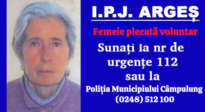 ALERTĂ în Argeș! Femeie GRAV bolnavă a fugit de acasă!