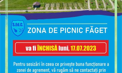 Zona de picnic Făget va fi închisă luni, 17 iulie