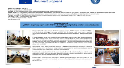 „CONECT – Cooperare și suport pentru TINEri!” – ID 337967: Cursuri gratuite și consiliere personalizată pentru tinerii din Argeș