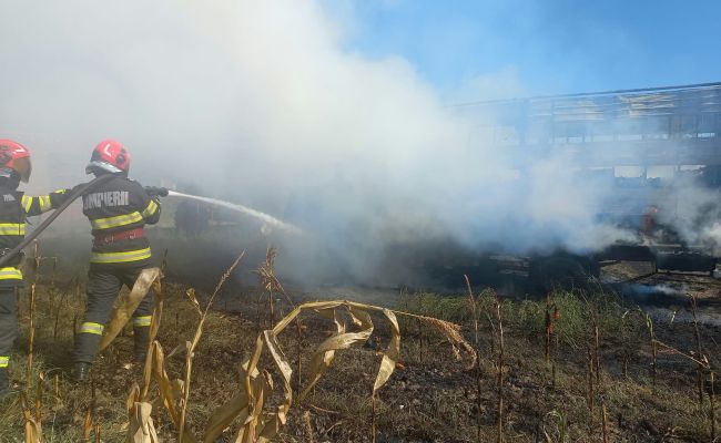ACUM! Incendiu puternic în Argeș! Un camion cu stupi a luat FOC