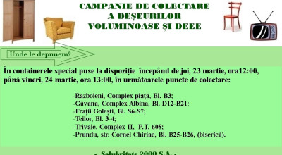 Campanie de colectare GRATUITĂ a deșeurilor voluminoase și DEEE, în Pitești!